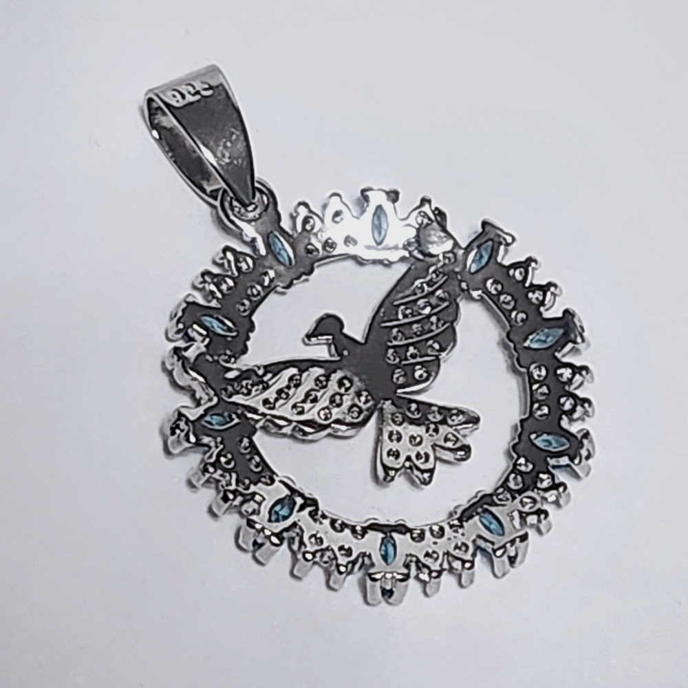 Blue Topaz DOVE Sterling Silver Pendant 1.25" NEW - Picture 6 of 8